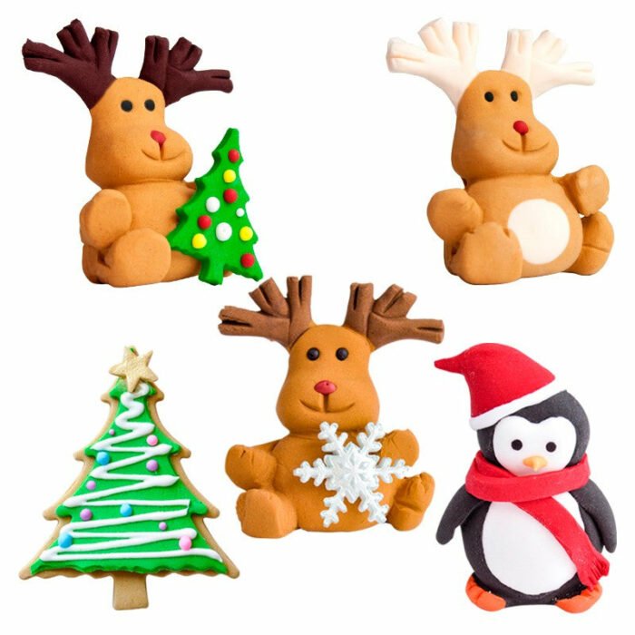Ζαχαρωτά διακοσμητικά τάρανδος, πιγκουίνος και χριστουγεννιάτικο δέντρο 5,5cm x3