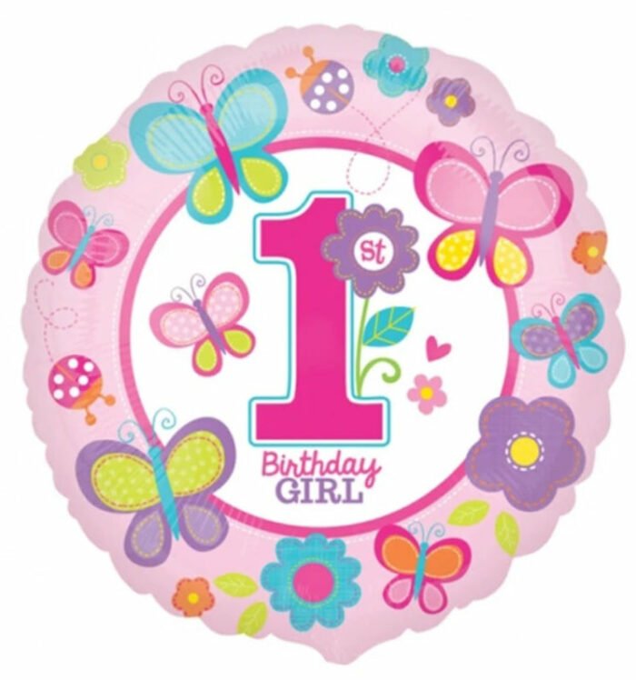 Sweet butterflies ‘first bday girl’ foil balloon