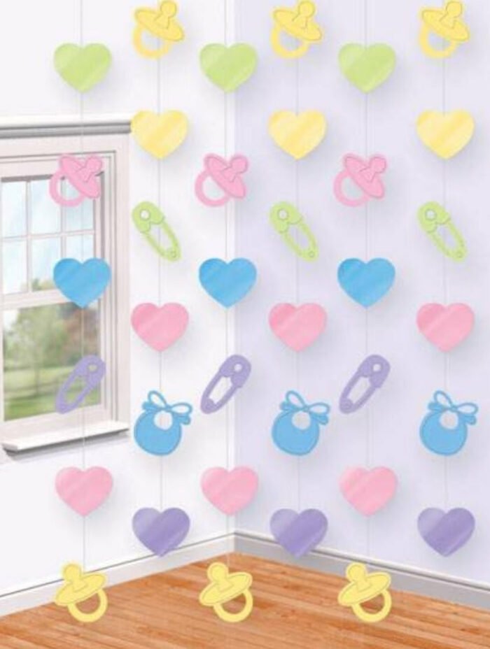 Hanging roof decoration ‘safety pins – hearts – pacifier’