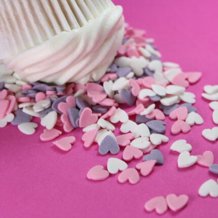 Sprinkles καρδιές λευκές- ροζ- μωβ 500γρ Sugart