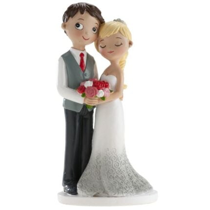 Γαμήλια Κορυφή Νυφικό Ζευγάρι με Κοκ.Λευκ.Ροζ Ανιοδέσμη 16cm