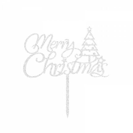 Πικ Επιγραφή Δέντρο "Merry Christmas" Ασημί 150x160mm
