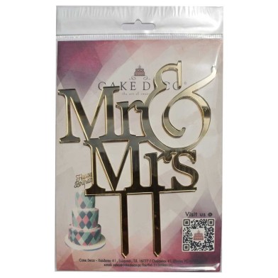 Mr & Mrs 1 σε Χρυσό Καθρέπτη Διακοσμητικό Plexiglass Topper για Τούρτες
